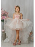 Pink Tulle 3D Flowers High Low Flower Girl Dress